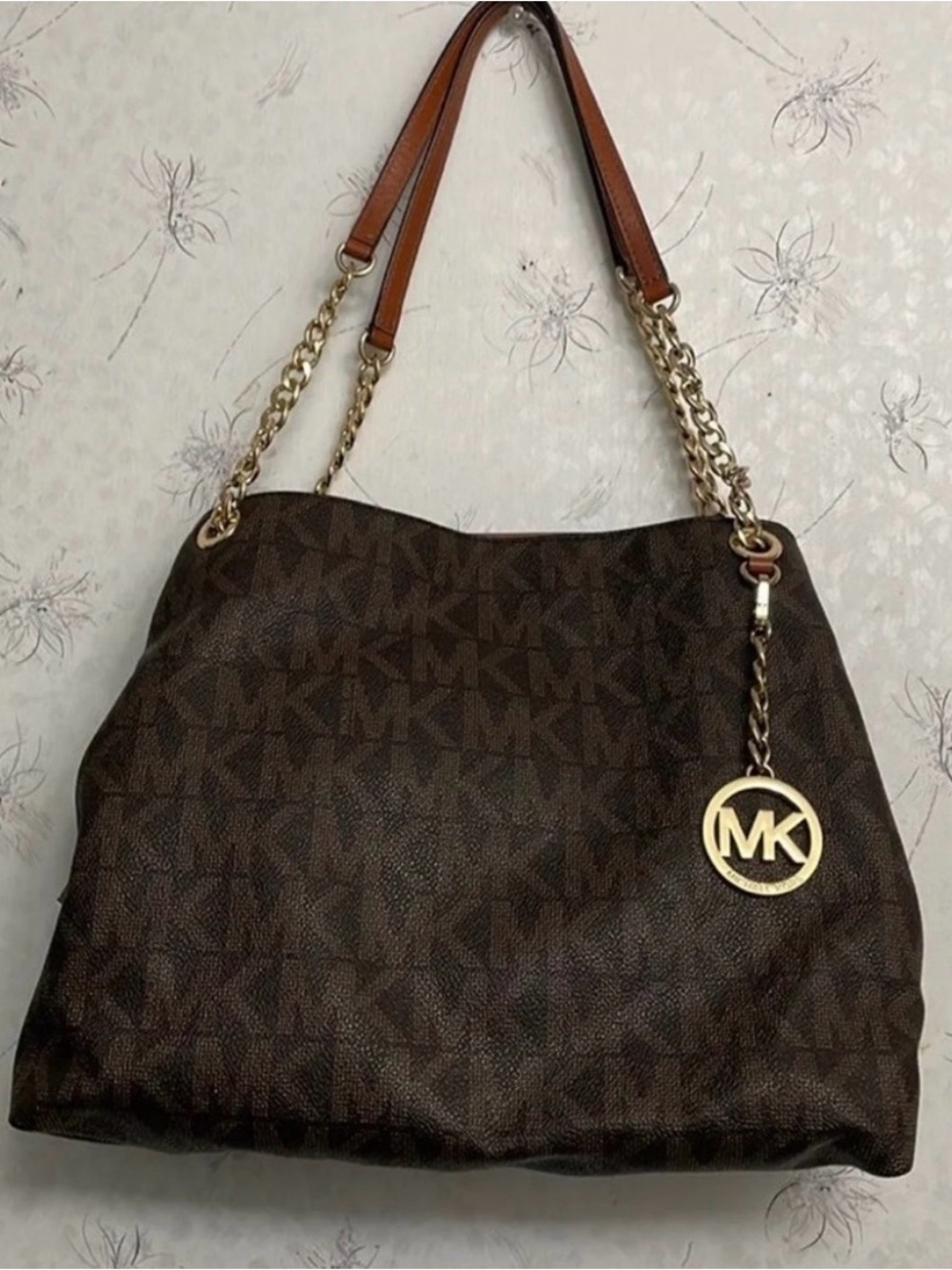 Michael Kors Brown Logo Tote Bag with Gold Accents